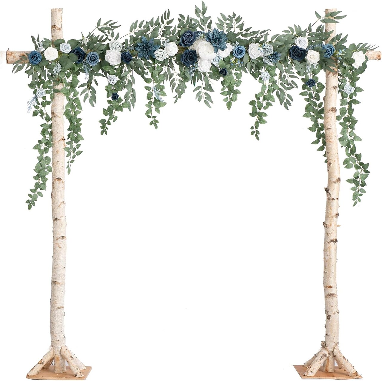 6.5 ft Backdrop Floral Garland – Artificial Sage Green & Navy Blue Eucalyptus and Rose Flowers for Wedding Arch, Ceremony, Reception, Arbor, Beach & Home Décor